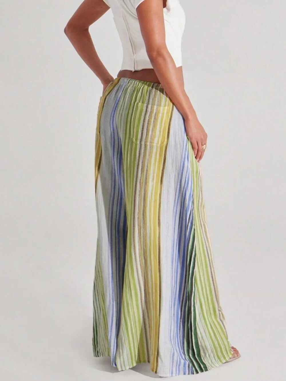 Multicolor Casual Women's Loose Wide Leg Striped Pants
